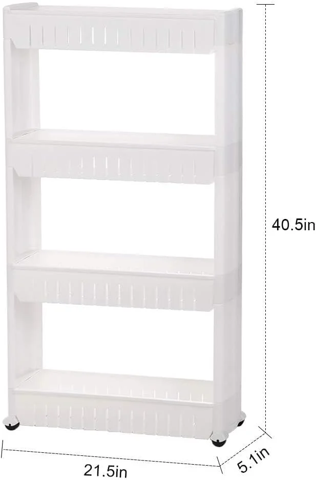 ارگانایزر برای آشپزخانه، حمام، اتاق لباسشویی، واحد قفسه بندی متحرک با 4 سبد بزرگ ذخیره سازی، قفسه باریک کشویی برای فضاهای باریک