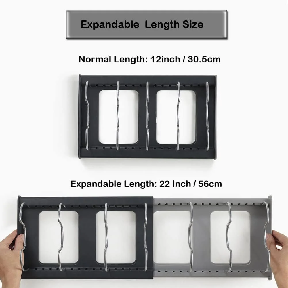 ارگانایزر درب قابلمه و تابه، آشپزخانه با 7 طبقه استیل ضد زنگ قابل تنظیم، دارای 2 روش DIY برای کابینت آشپزخانه و قفسه آویز روی میز – طول قابل افزایش تا 22 اینچ