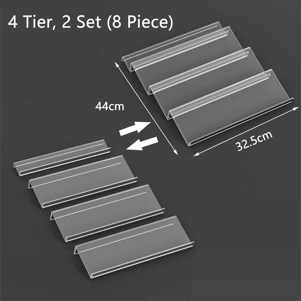 ارگانایزر کشو ادویه از جنس اکریلیک شفاف، 4 طبقه - 2 ست قابل گسترش از 32.5 تا 65 شیشه ادویه، سینی قفسه ادویه آشپزخانه برای کشو/روی کابینت (شیشه ها شامل نمی شوند)