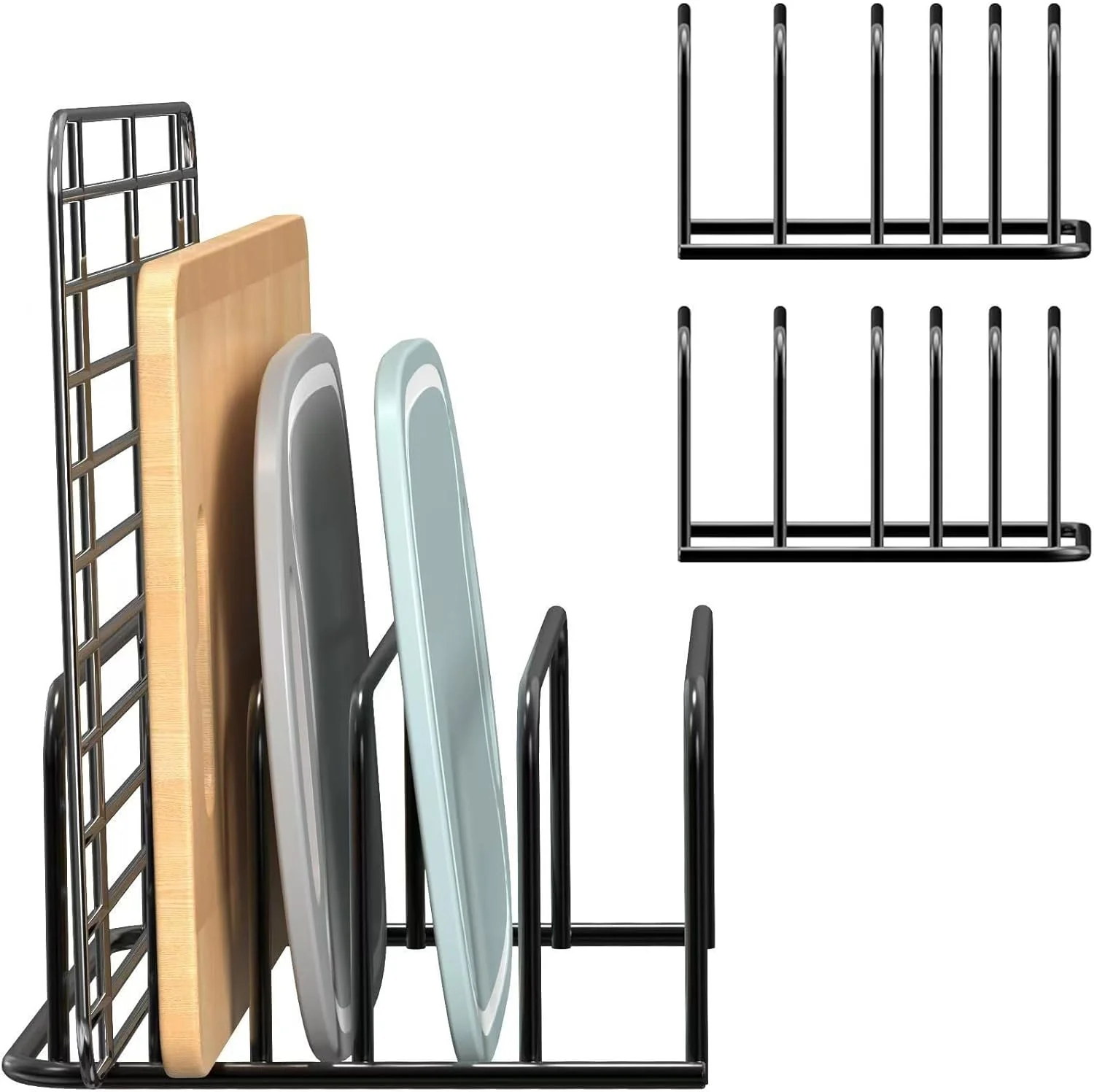 نگهدارنده تخته برش، قفسه فلزی برای تخته های خردکن، استند نگهدارنده بشقاب و دیس با 5 شیار برای نگهداری در کابینت آشپزخانه، سینی شیرینی پزی، ورقه پخت، سازمان دهنده لوازم پخت روی میز (2 عدد)
