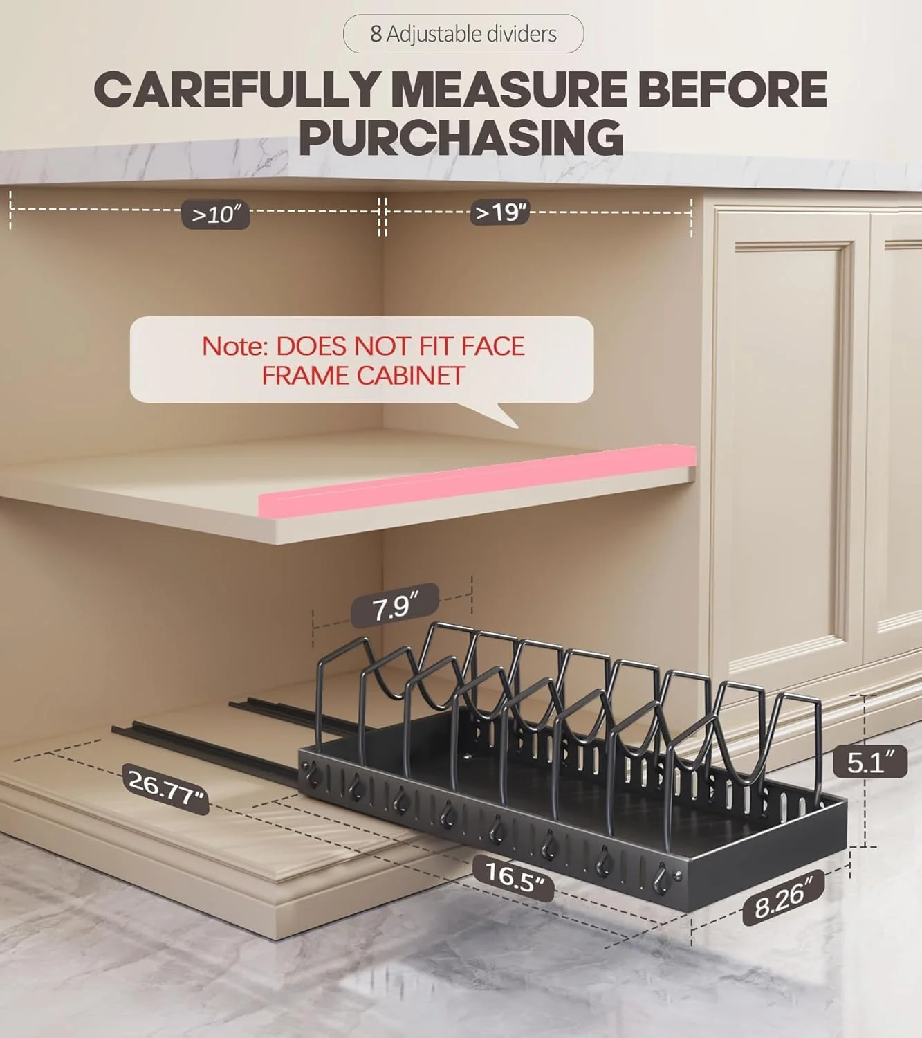 ارگانایزر 2 عددی قابلمه و تابه زیر کابینت، نگهدارنده درب قابلمه کشویی و قفسه تابه در آشپزخانه، ارگانایزر کابینت بیرون کشویی برای درب قابلمه، ظروف پخت، ظروف، ارگانایزر آشپزخانه برای پیشخوان و کابینت (مشکی)