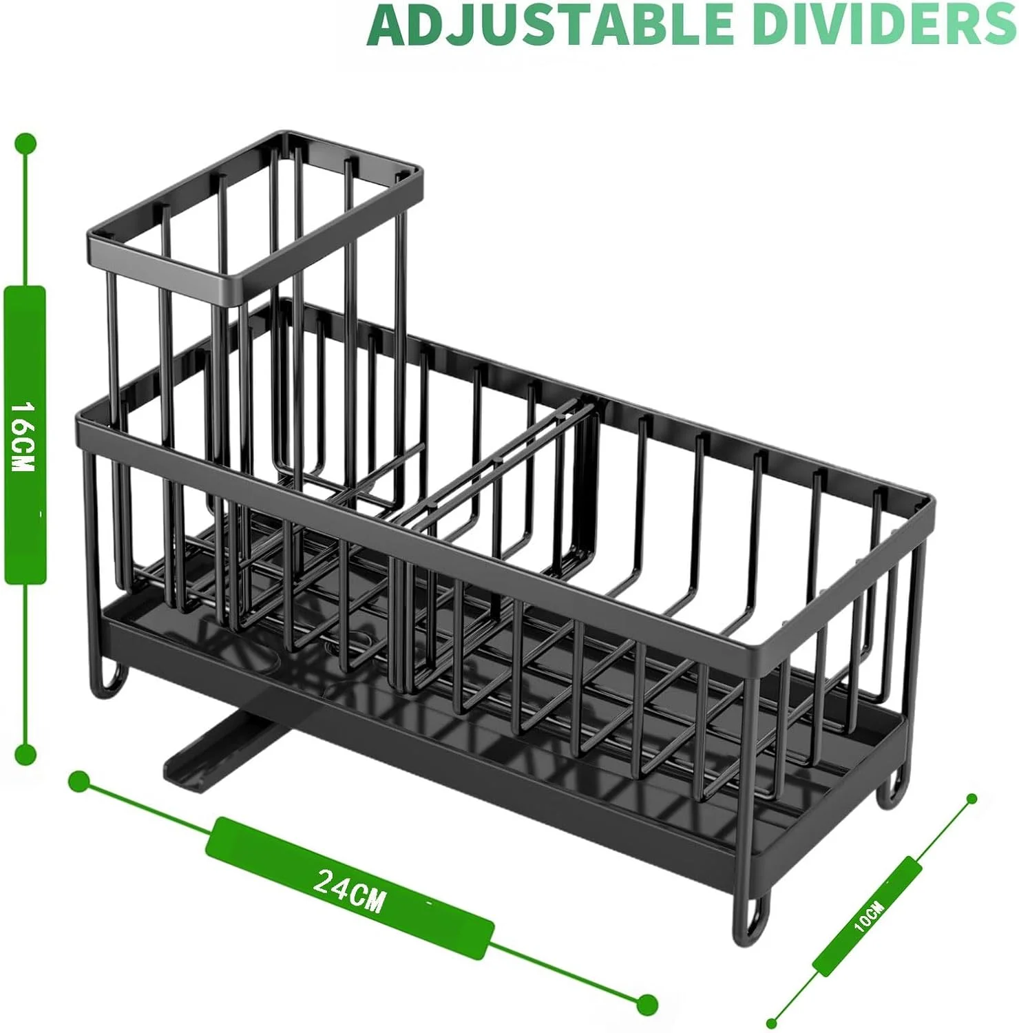 نگهدارنده اسفنج مشکی برای سینک ظرفشویی، سازمان دهنده سینک با نگهدارنده برس بلند، سازمان دهنده و لوازم ضروری روی میز آشپزخانه، استیل ضد زنگ 304، سازمان دهنده جا مایع ظرفشویی