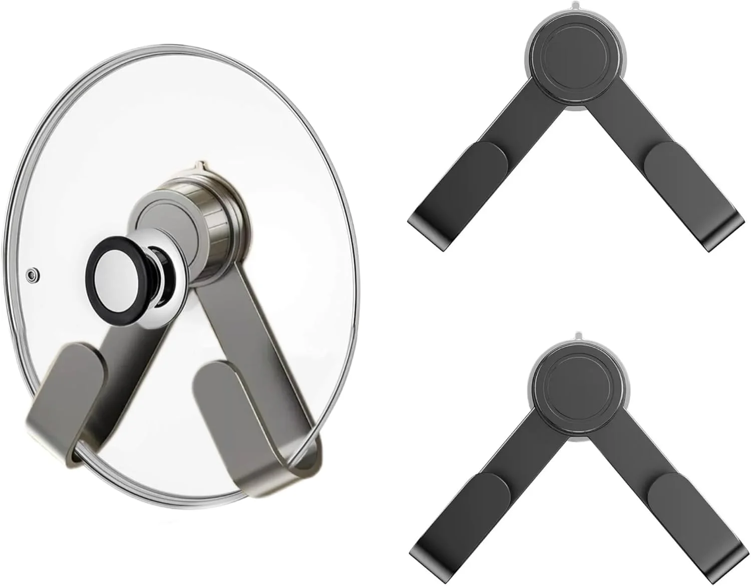 نگهدارنده درب قابلمه، سازمان دهنده بدون نیاز به سوراخ کاری با چسب فلزی ضد زنگ، نگهدارنده درب قابلمه، سازمان دهنده درب قابلمه داخل درب کابینت دیواری، قفسه بالای قابلمه برای کابینت آشپزخانه، مناسب برای درب تخته برش 6 تا 14 اینچی، 2 عدد