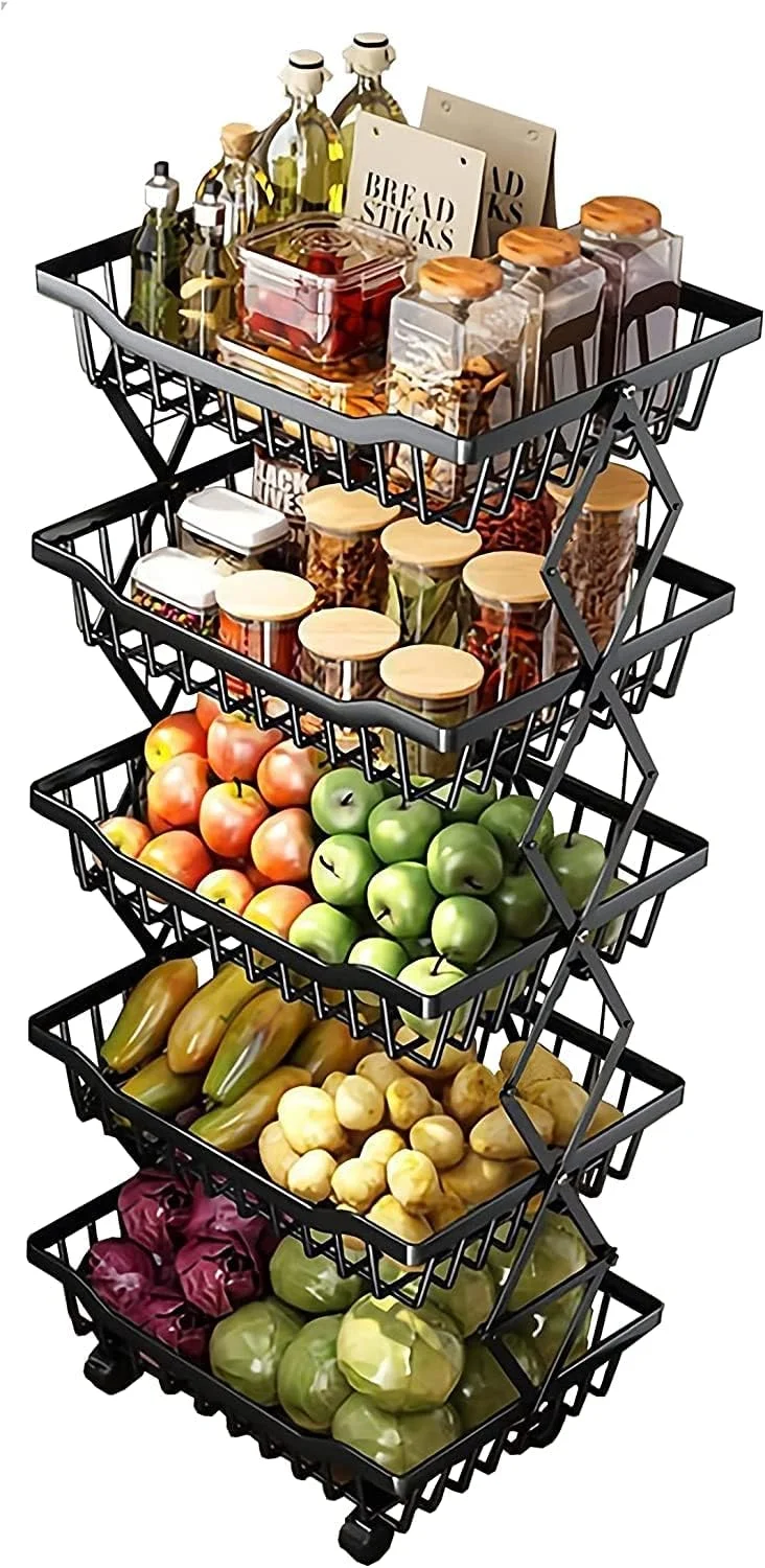 چرخ دستی ذخیره سازی خانگی سازمان یافته با سبدهای توری تهویه دار، چرخ دستی چرخ دار 5 طبقه با چرخ، قابل استفاده به عنوان چرخ دستی آشپزخانه، سبد میوه، سازمان دهنده لباسشویی، سازمان دهنده حمام (مشکی) چرخ دستی ذخیره سازی خانگی سازمان یافته با سبدهای توری تهویه دار، چرخ دستی چرخ دار 5 طبقه با چرخ، قابل استفاده به عنوان چرخ دستی آشپزخانه، سبد میوه، سازمان دهنده لباسشویی، سازمان دهنده حمام (مشکی)