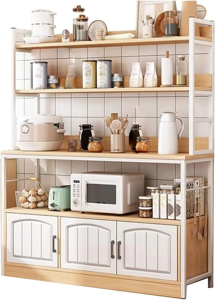 قفسه آشپزخانه 4 طبقه NKX، استند مایکروویو، قفسه سازمان دهنده ادویه جات با کابینت ذخیره سازی 3 درب، قفسه ذخیره سازی بزرگ، KITCHENRACK53 قفسه آشپزخانه 4 طبقه NKX، استند مایکروویو، قفسه سازمان دهنده ادویه جات با کابینت ذخیره سازی 3 درب، قفسه ذخیره سازی بزرگ، KITCHENRACK53