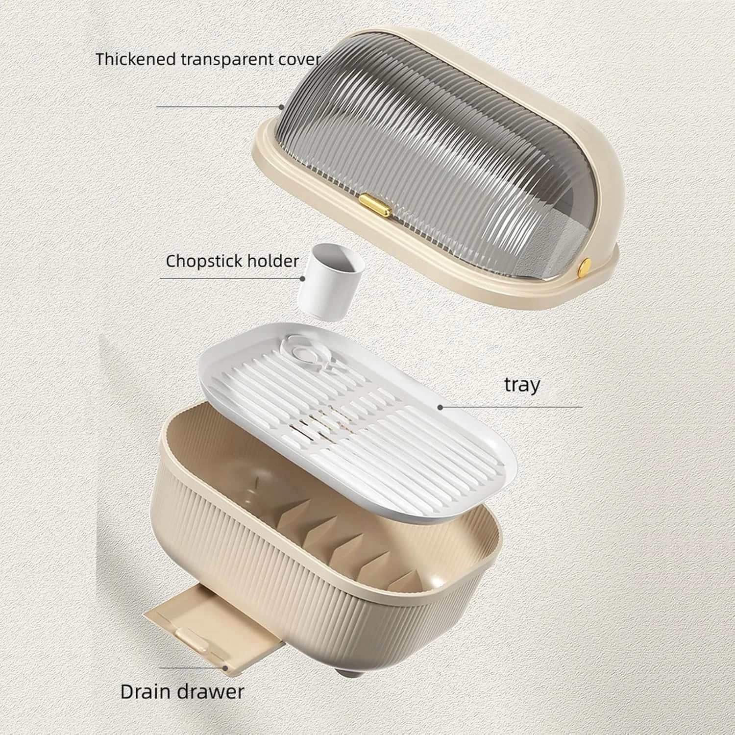 آبچکان ظرف نوگو، آبچکان بزرگ با درب پوششی و سینی تخلیه آب، جعبه نگهداری ظروف برای سازماندهی و صرفه جویی در فضای کابینت آشپزخانه