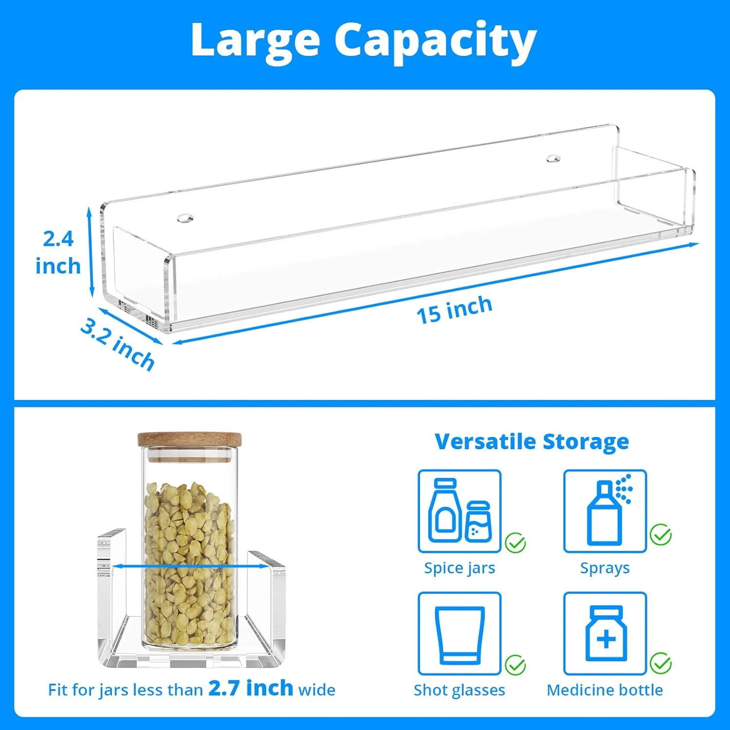 نگهدارنده ادویه دیواری نیوبی، قفسه ادویه اکرلیک شفاف، نگهدارنده آویز ادویه برای دیوار آشپزخانه 4 عددی