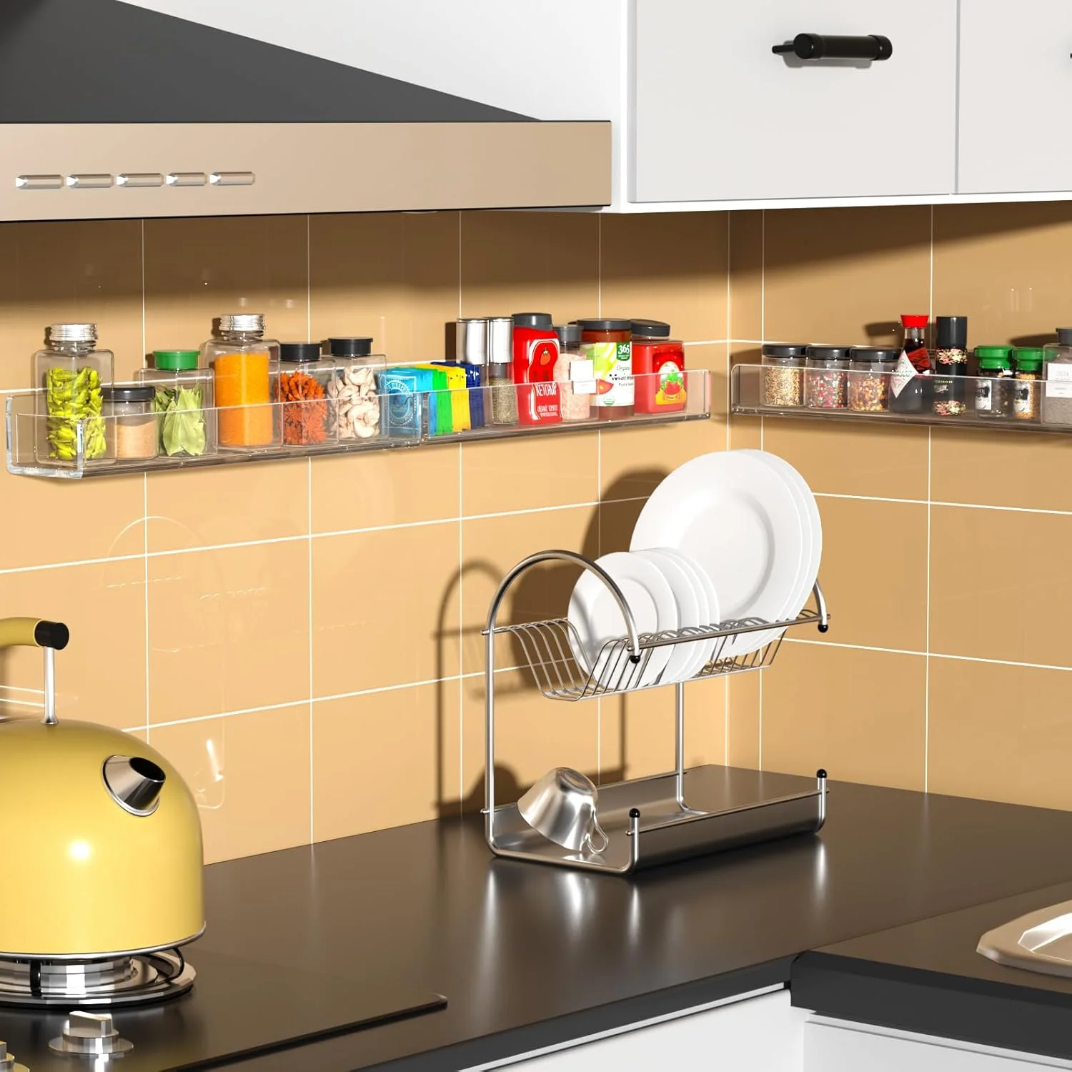 نگهدارنده ادویه دیواری نیوبی، قفسه ادویه اکرلیک شفاف، نگهدارنده آویز ادویه برای دیوار آشپزخانه 4 عددی