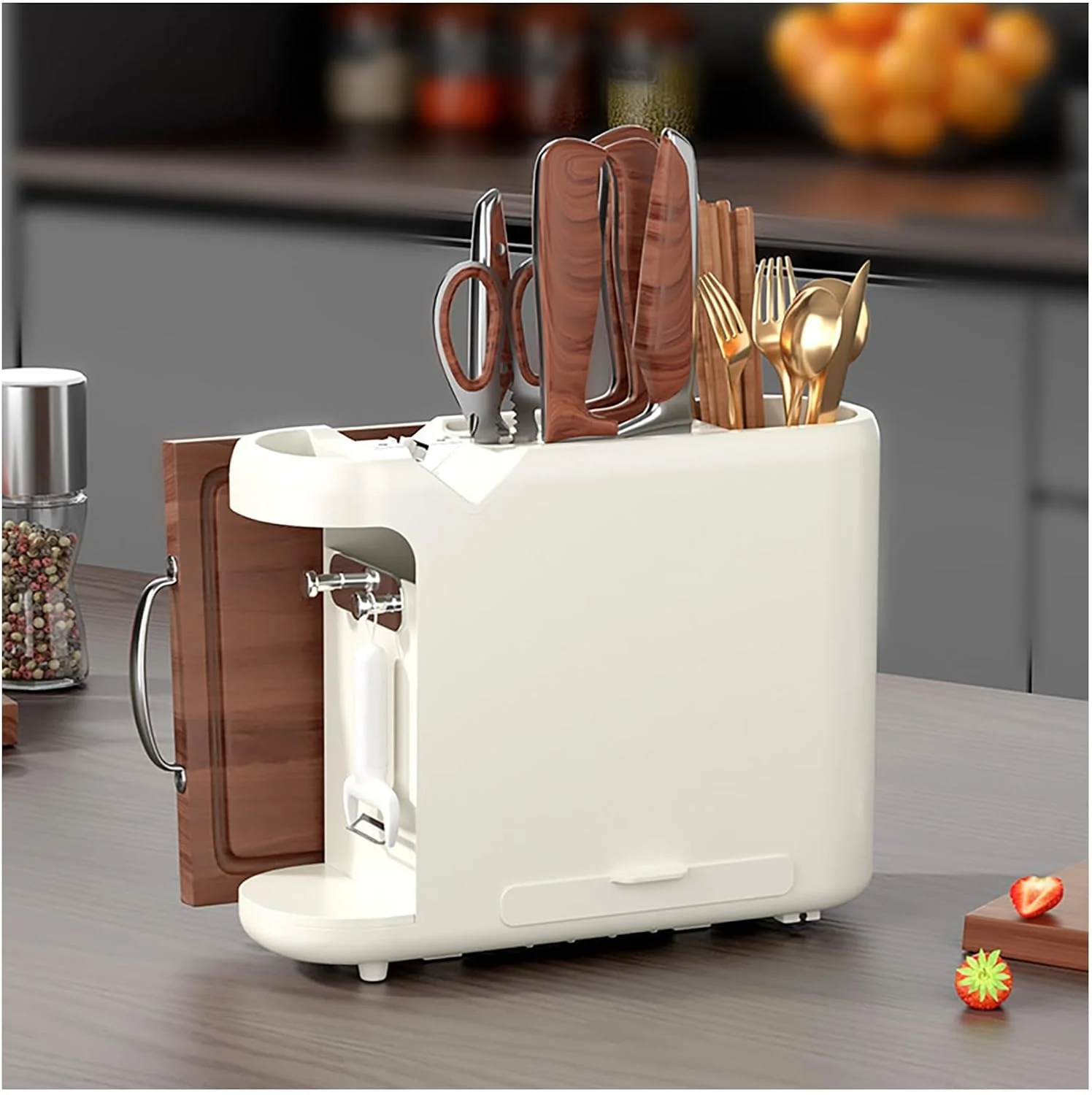 جا قاشقی چند منظوره، پایه تخته چاقو، جا چاقویی با تیزکن، قفسه نگهداری آشپزخانه برای تخته های برش، درب قابلمه، ظروف، سازمان دهنده نگهداری آشپزخانه (سفید) جا قاشقی چند منظوره، پایه تخته چاقو، جا چاقویی با تیزکن، قفسه نگهداری آشپزخانه برای تخته های برش، درب قابلمه، ظروف، سازمان دهنده نگهداری آشپزخانه (سفید)