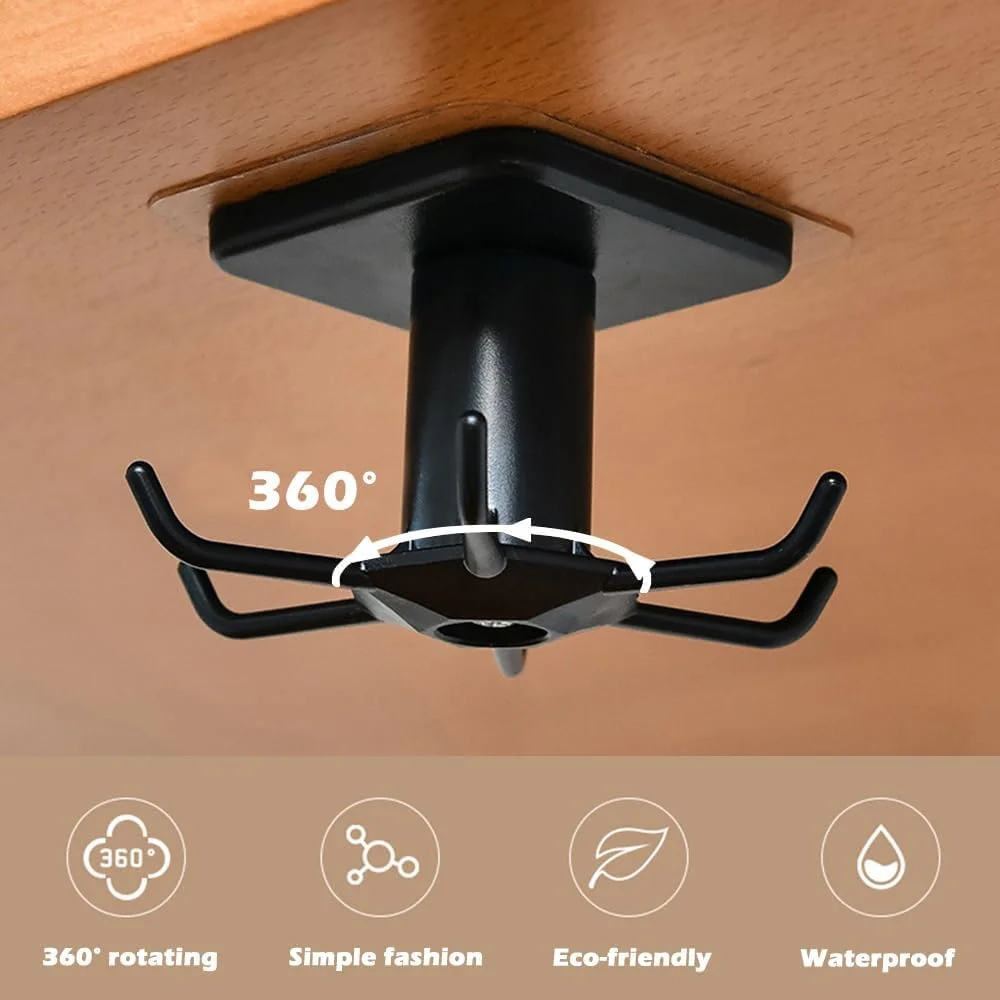 ست 4 عددی قلاب آویز زیر کابینتی آشپزخانه، آویز چسبی بدون نیاز به میخ با قابلیت چرخش 360 درجه، سازمان دهنده لوازم، حوله و ابزار با قابلیت صرفه جویی در فضا، بدون نیاز به سوراخ کاری، ست قلاب چند منظوره با استحکام بالا (مشکی)