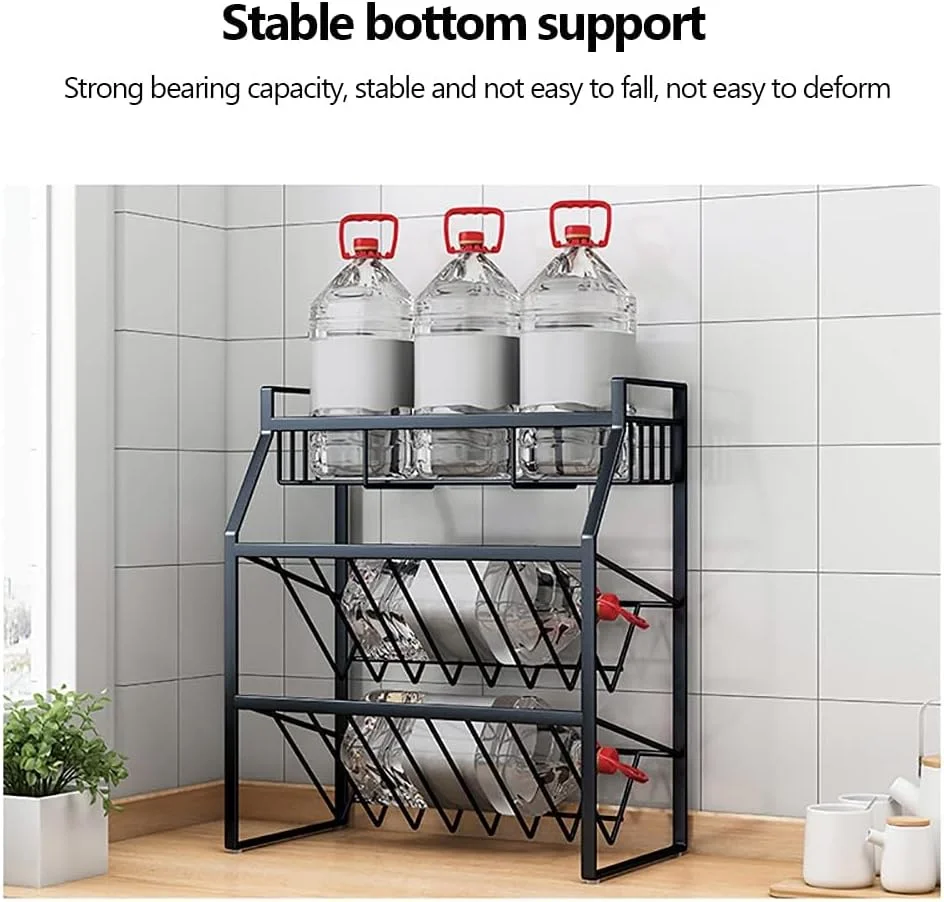 قفسه ادویه 3 طبقه MUMOO BEAR، قفسه فلزی نگهداری آشپزخانه با طبقات برای شیشه ادویه، قوطی سس، بطری روغن، سازمان دهنده چند لایه چاشنی روی میز آشپزخانه (مشکی)