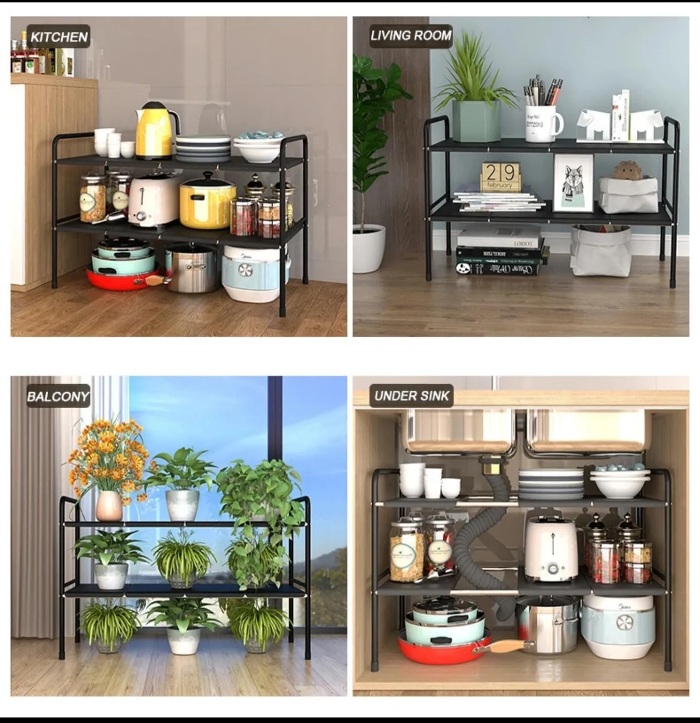 سازمان دهنده چند منظوره قابل تنظیم و گسترش زیر سینک و روی قفسه برای صرفه جویی در فضای آشپزخانه و حمام