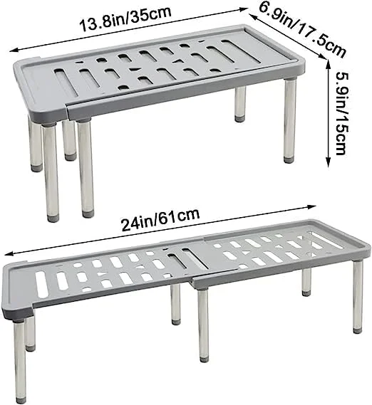 بسته 2 عددی قفسه کابینت قابل گسترش MuHadJiya، سازمان دهنده رومیزی، استند نگهداری کمد، قفسه ادویه، قفسه نگهداری آشپزخانه، ایستاده، قفسه های نگهداری جمع شونده برای دفتر، اتاق خواب یا حمام