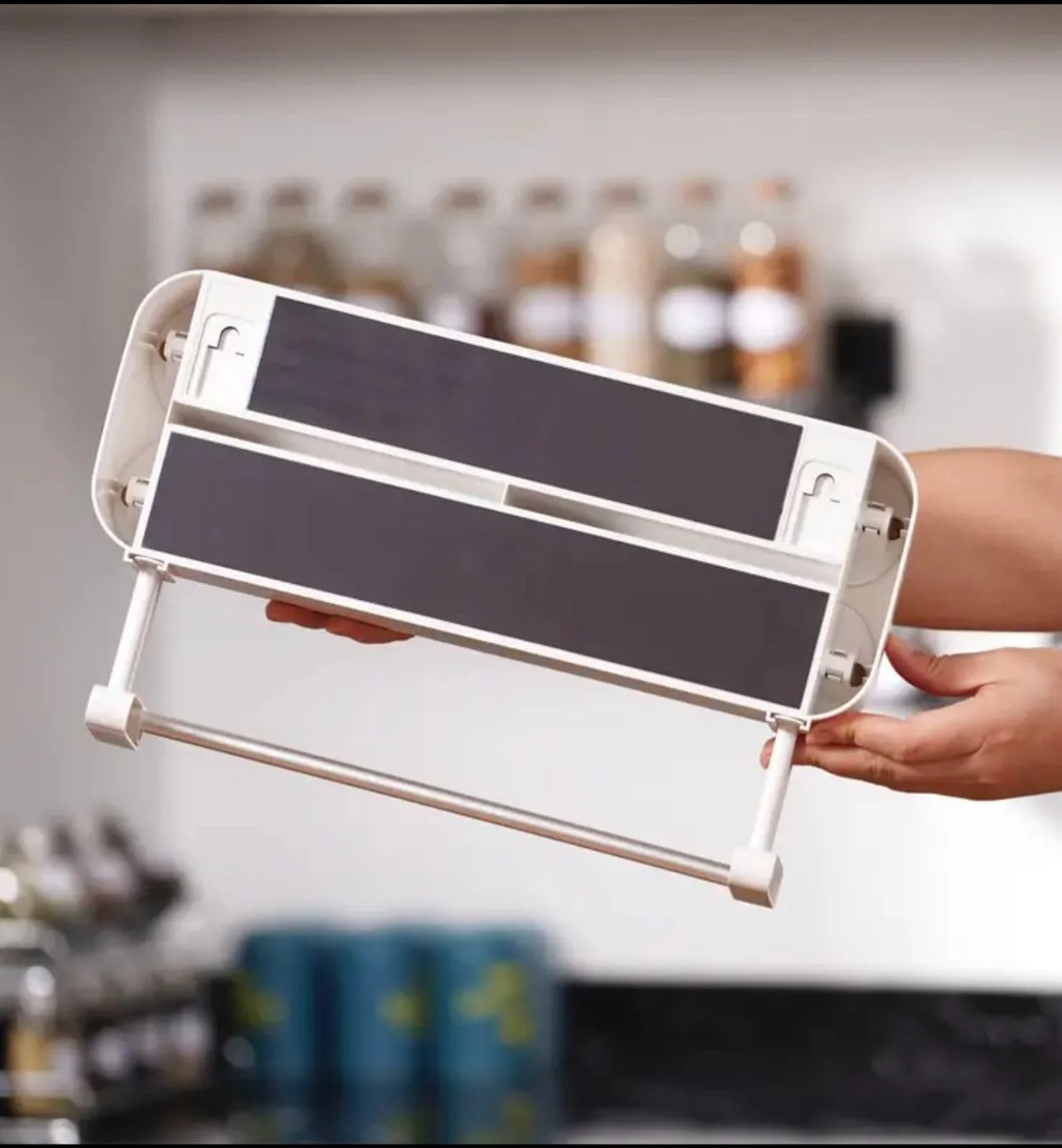 نگهدارنده رول آشپزخانه دیواری با پخش کننده فویل و سلفون | نگهدارنده دستمال کاغذی 3 در 1 با قفسه ذخیره سازی | سازمان دهنده فویل آلومینیومی، سلفون و دستمال کاغذی برای دیوار آشپزخانه | صرفه جویی در فضای آشپزخانه