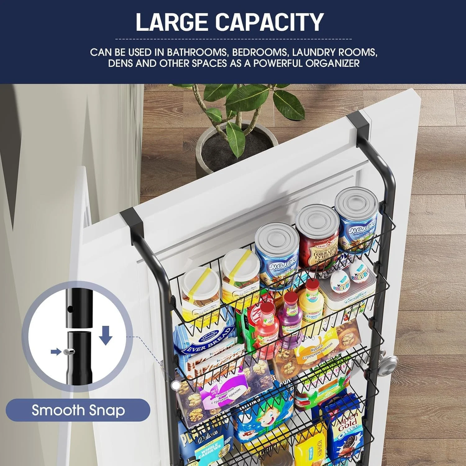 MostNow ارگانایزر کابینت آویز پشت دری، 6 طبقه، مناسب برای سازماندهی و نگهداری مواد غذایی، قفسه فلزی آویز ادویه برای درب کابینت، آشپزخانه، رختشورخانه، سازماندهی حمام، قفسه ادویه پشت درب، مشکی