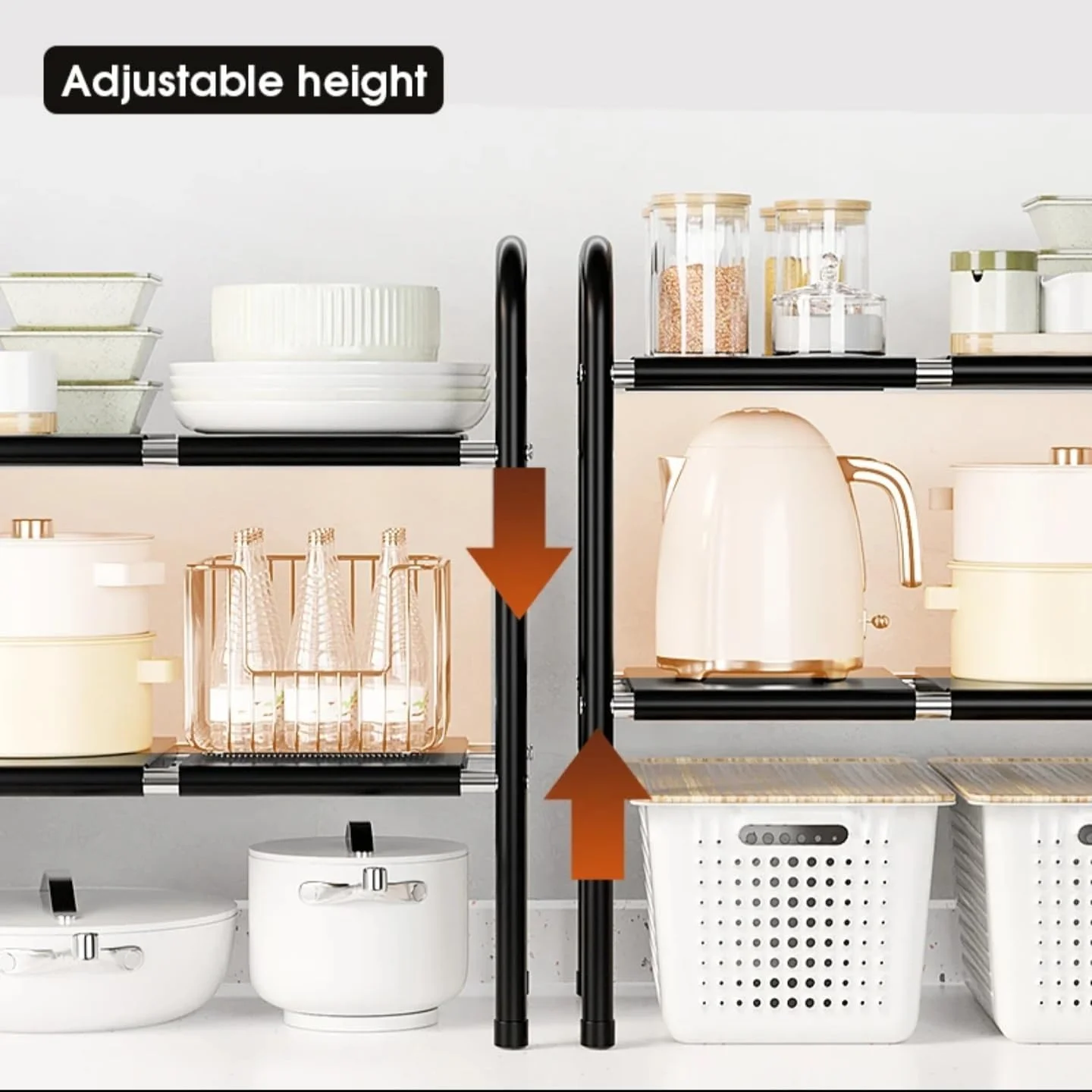سازمان دهنده چند منظوره قابل تنظیم و گسترش زیر سینک و روی قفسه برای صرفه جویی در فضای آشپزخانه و حمام