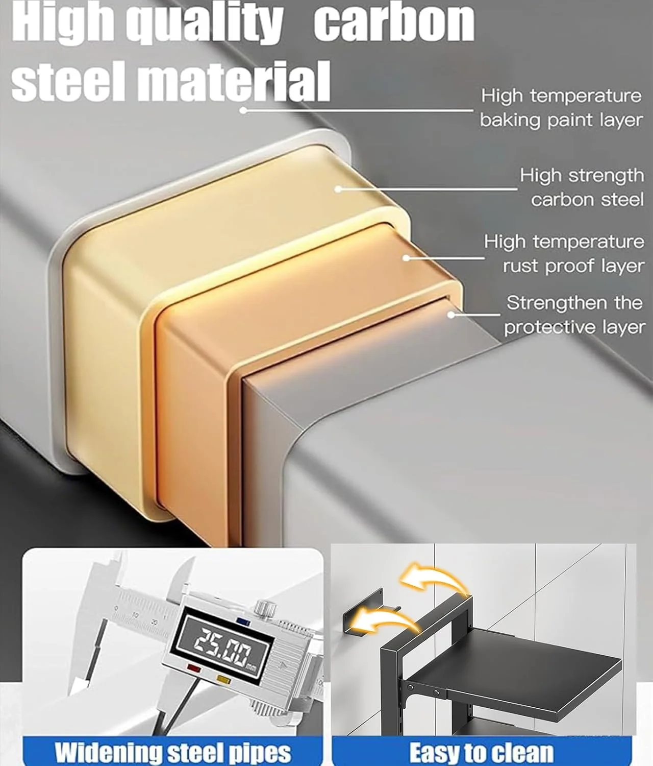 قفسه قابلمه، سازمان دهنده قابلمه و تابه دیواری، قفسه ذخیره سازی آشپزخانه فولاد کربنی برای زیر سینک، کابینت و روی میز (5 طبقه) (سفید)