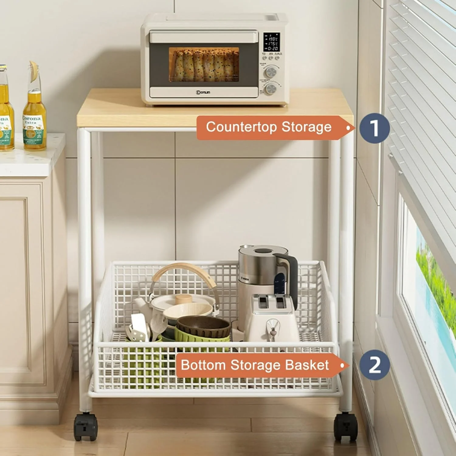 قفسه کوچک ذخیره سازی آشپزخانه MOMUHOO با چرخ، سبد ذخیره سازی 2 طبقه، سازمان دهنده ذخیره سازی آشپزخانه، ترولی متحرک ذخیره سازی برای آشپزخانه، حمام، اتاق لباسشویی، بدون نیاز به مونتاژ (سفید) قفسه کوچک ذخیره سازی آشپزخانه MOMUHOO با چرخ، سبد ذخیره سازی 2 طبقه، سازمان دهنده ذخیره سازی آشپزخانه، ترولی متحرک ذخیره سازی برای آشپزخانه، حمام، اتاق لباسشویی، بدون نیاز به مونتاژ (سفید)