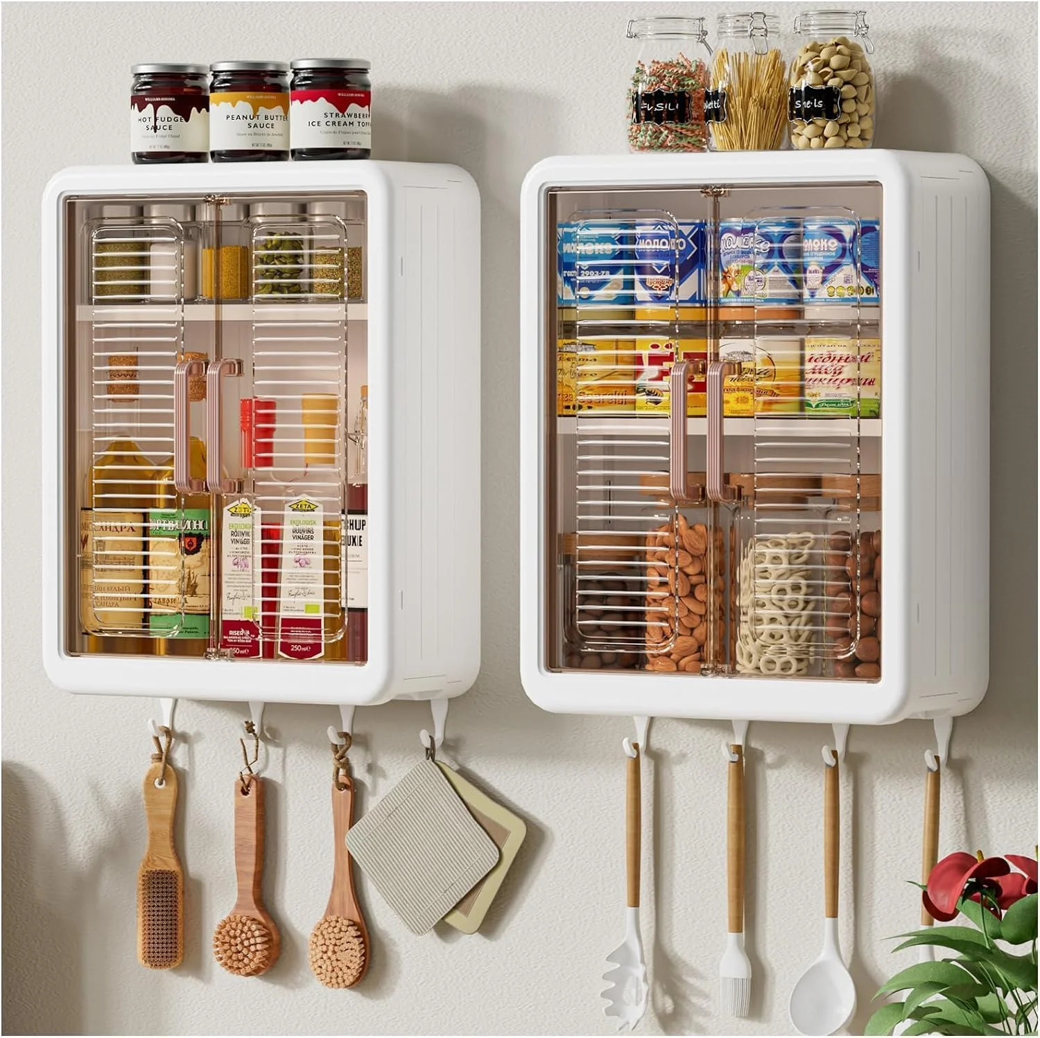 MostNow قفسه دیواری 3 طبقه آشپزخانه حمام با میله آویز و قلاب، کابینت ذخیره سازی دیواری، سازمان دهنده لوازم آرایشی و قفسه ادویه بدون نیاز به سوراخ کاری برای آشپزخانه و حمام، سفید