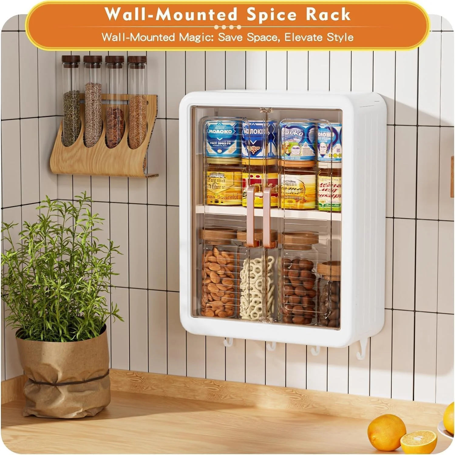 MostNow قفسه دیواری 3 طبقه آشپزخانه حمام با میله آویز و قلاب، کابینت ذخیره سازی دیواری، سازمان دهنده لوازم آرایشی و قفسه ادویه بدون نیاز به سوراخ کاری برای آشپزخانه و حمام، سفید