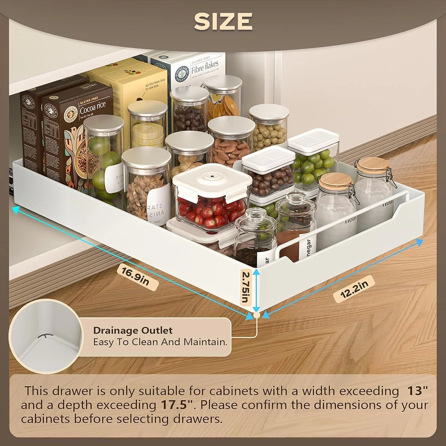 ارگانایزر کابینت کشویی MostNow، کشوهای کشویی برای کابینت آشپزخانه، ارگانایزر کابینت کشویی بدون نیاز به دریل ثابت شده با فیلم نانو چسبنده، برای آشپزخانه، خانه (1 بسته)