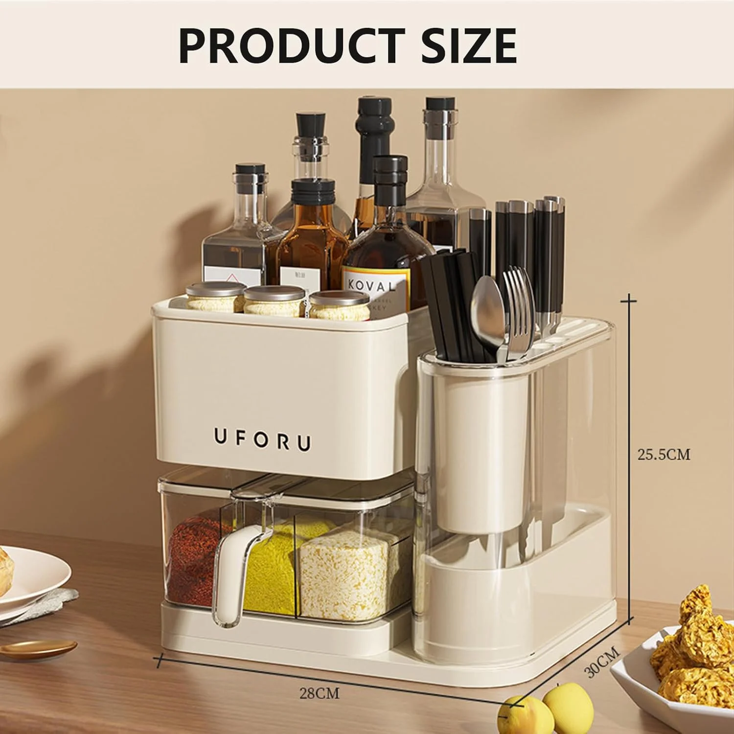 جای ادویه و نظم دهنده آشپزخانه MostNow با جا قاشقی و ابزار، سازمان دهنده صرفه جویی در فضای خانه برای آشپزخانه، 4 در 1 جای کارد و چنگال و ادویه