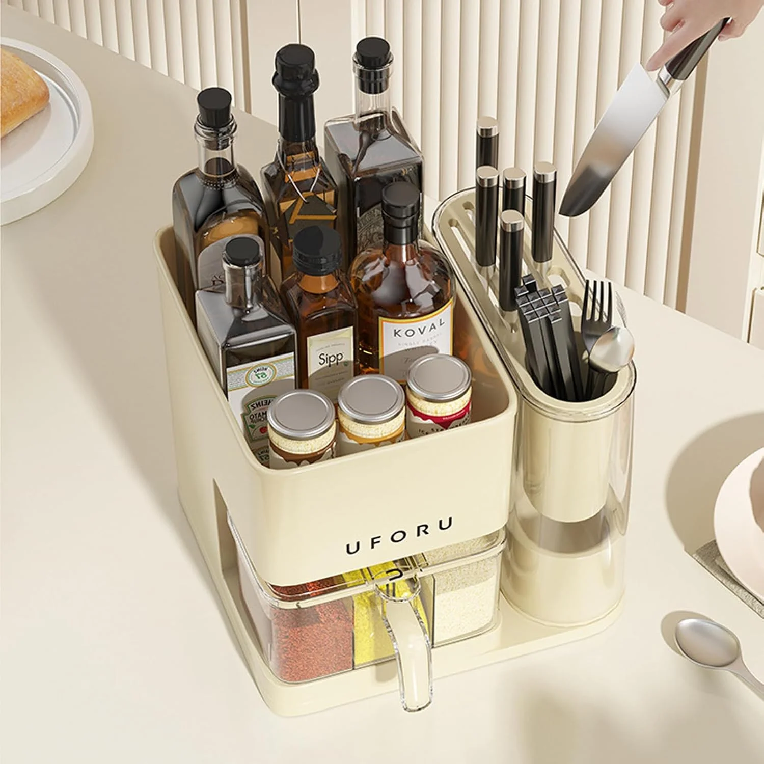 جای ادویه و نظم دهنده آشپزخانه MostNow با جا قاشقی و ابزار، سازمان دهنده صرفه جویی در فضای خانه برای آشپزخانه، 4 در 1 جای کارد و چنگال و ادویه