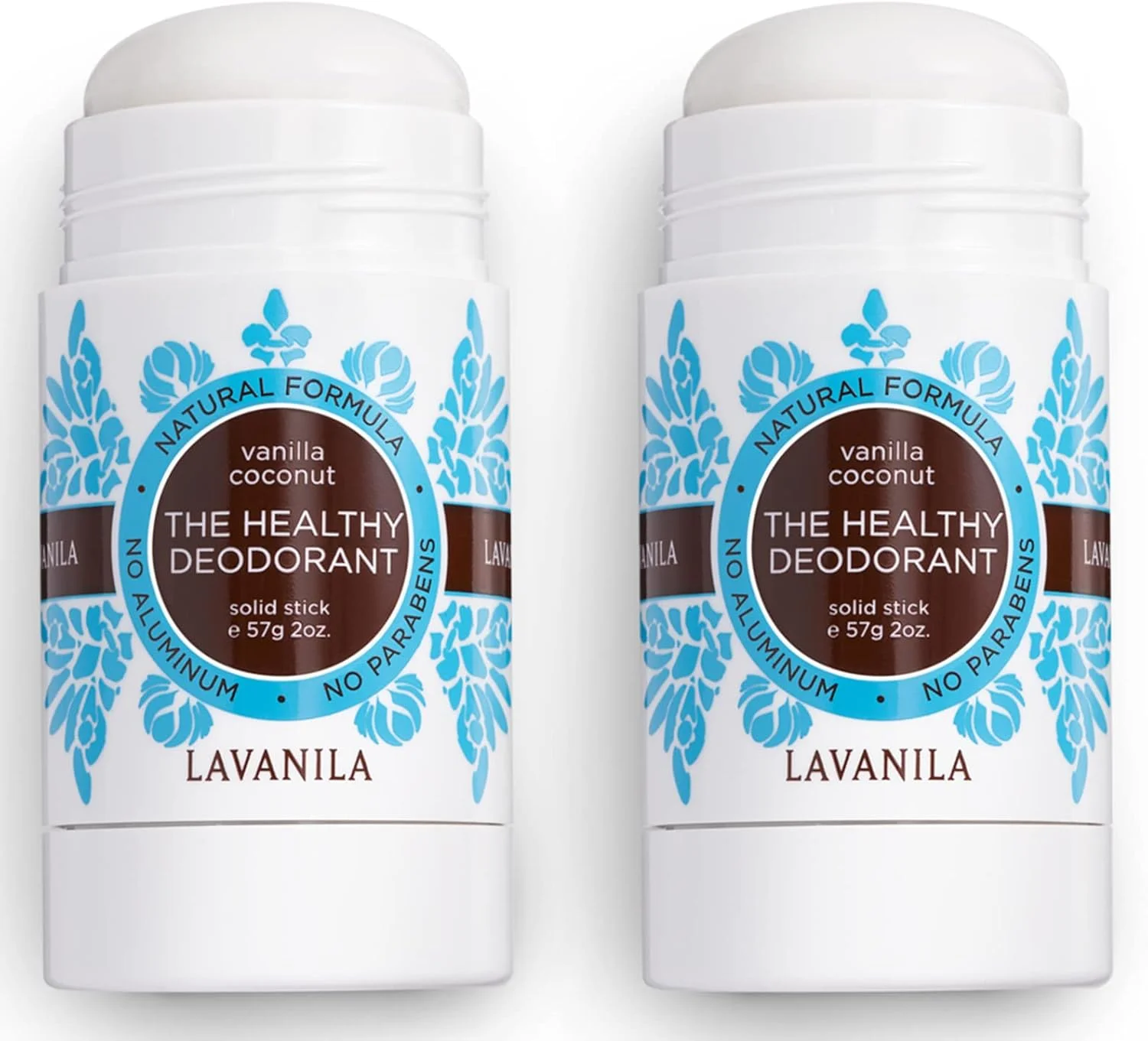 دئودورانت طبیعی بدون آلومینیوم Lavanila، بسته 2 عددی، وانیل نارگیل - دئودورانت سالم برای آقایان و بانوان، استیک جامد (هر کدام 2 اونس)، وگان