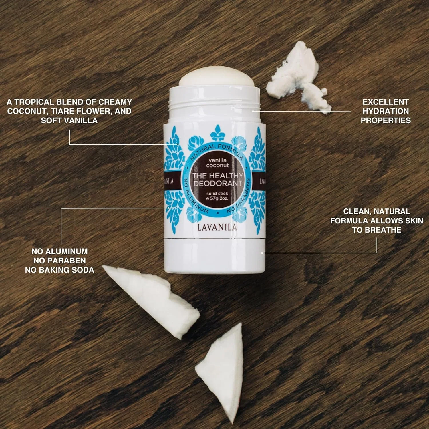 دئودورانت طبیعی بدون آلومینیوم Lavanila، بسته 2 عددی، وانیل نارگیل - دئودورانت سالم برای آقایان و بانوان، استیک جامد (هر کدام 2 اونس)، وگان