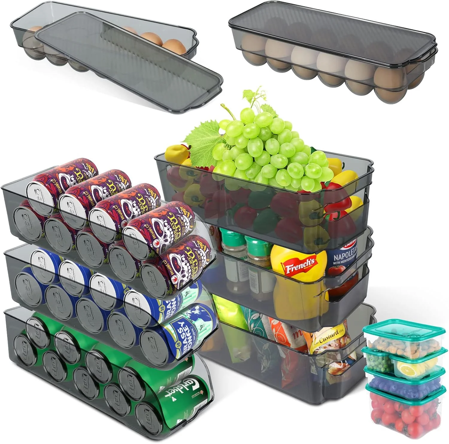 ارگانایزر یخچال Masthome، ارگانایزر و نظم دهنده یخچال، بسته 13 عددی سطل های ارگانایزر یخچال با دستگیره برای آشپزخانه، ارگانایزر پلاستیکی شفاف کابینت و پیشخوان، شامل 2 عدد ارگانایزر تخم مرغ