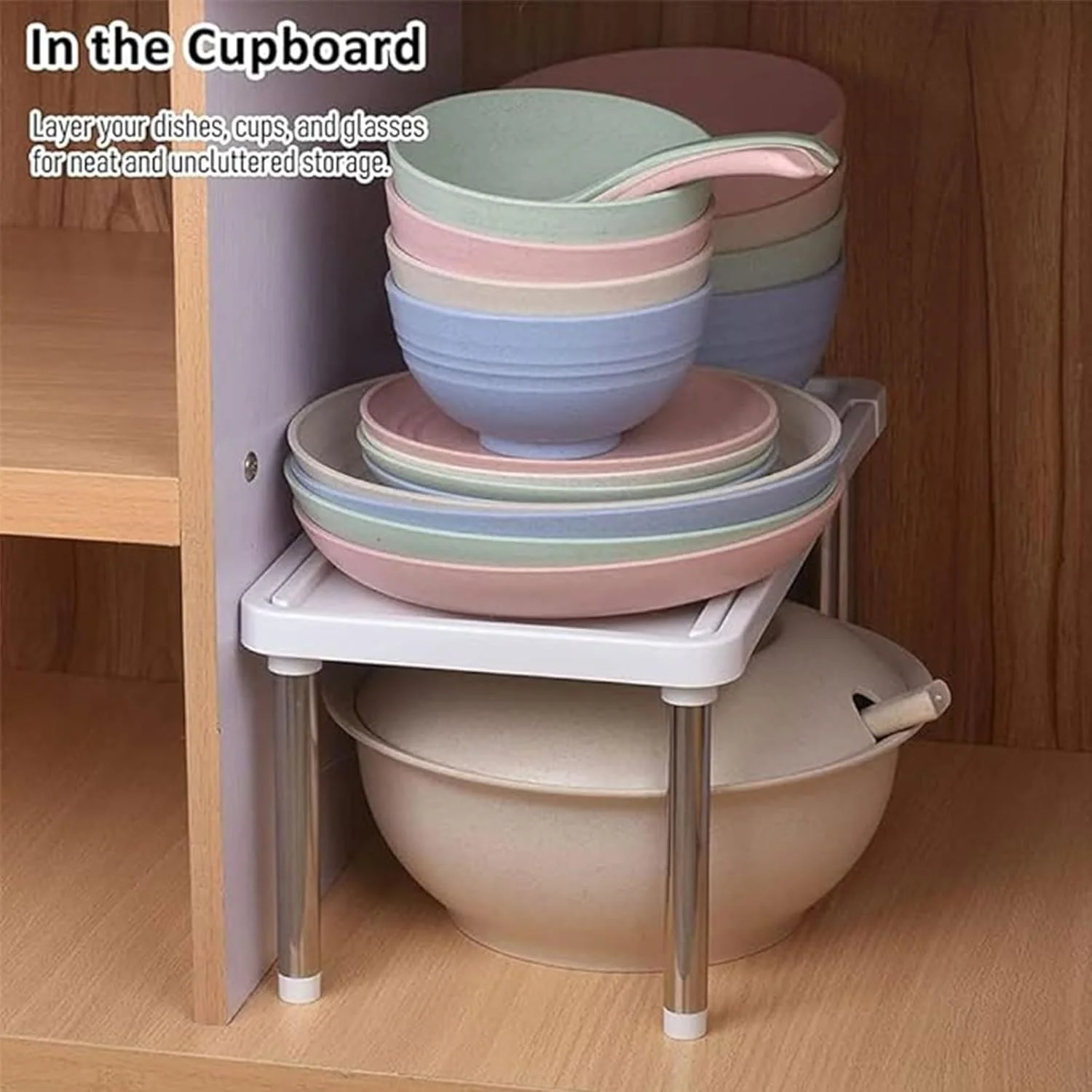 مایکیلا، بسته 2 عددی قفسه ارگانایزر قابل گسترش برای روی کابینت، استند کابینت، قفسه ادویه آشپزخانه، قفسه کابینت انباری، ارگانایزر قفسه روی کابینت، قفسه های کابینت آشپزخانه برای حمام و آشپزخانه (سفید)