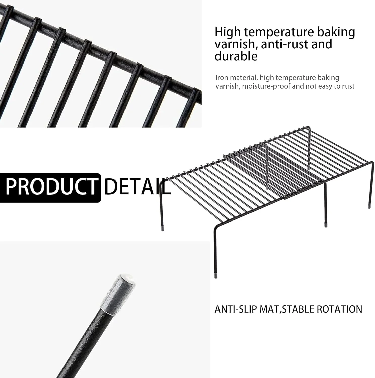 قفسه رومیزی مایکیلا، قفسه کابینت آشپزخانه قابل گسترش و چیدمان، سازمان دهنده کابینت برای ظروف، چاشنی و کابینت، سازمان دهنده انبار (مشکی - 1 عدد)