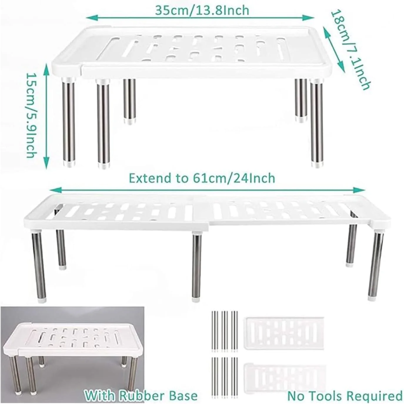 مایکیلا، بسته 2 عددی قفسه ارگانایزر قابل گسترش برای روی کابینت، استند کابینت، قفسه ادویه آشپزخانه، قفسه کابینت انباری، ارگانایزر قفسه روی کابینت، قفسه های کابینت آشپزخانه برای حمام و آشپزخانه (سفید)