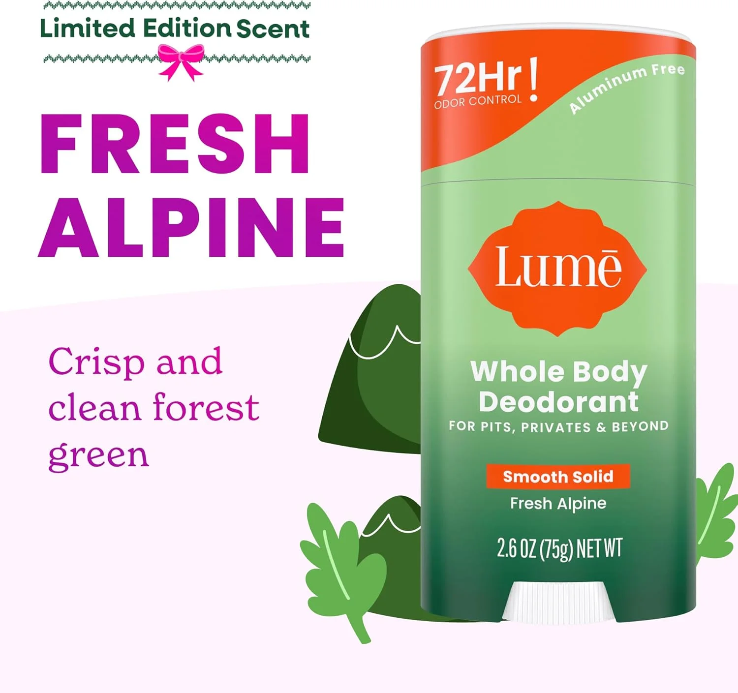 دئودورانت بدن لوم - استیک جامد صاف - کنترل بوی 72 ساعته - بدون آلومینیوم، بدون جوش شیرین و ایمن برای پوست - 2.6 اونس (بسته 2 عددی) (آلپاین تازه)