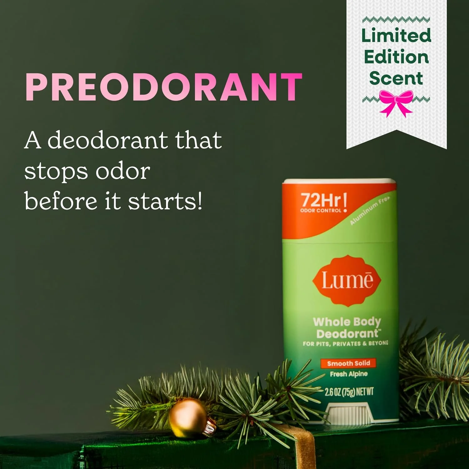 دئودورانت بدن لوم - استیک جامد صاف - کنترل بوی 72 ساعته - بدون آلومینیوم، بدون جوش شیرین و ایمن برای پوست - 2.6 اونس (بسته 2 عددی) (آلپاین تازه)