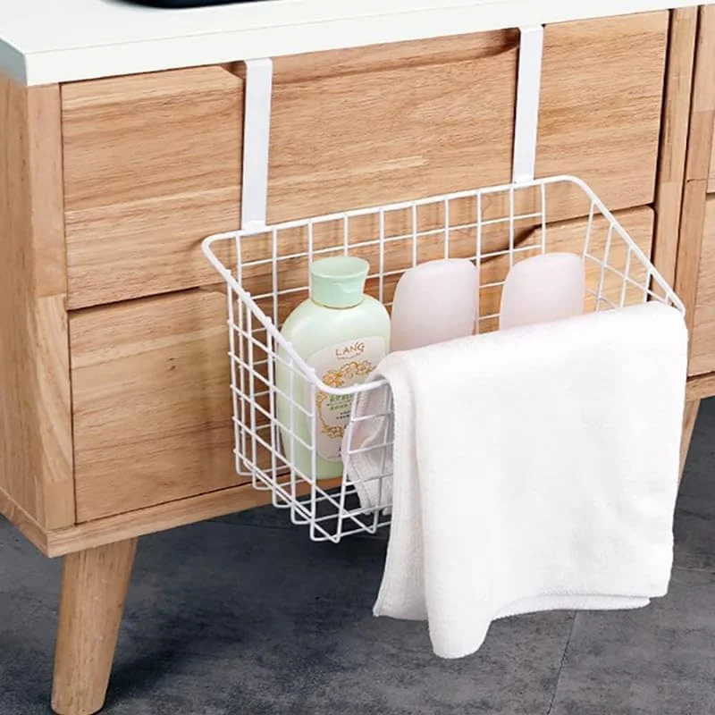 سبد آویز قفسه ذخیره سازی آشپزخانه مشبک برای سازماندهی درب کابینت، مرتب سازی قفسه، سازمان دهنده سینک حمام و انبار، سفید