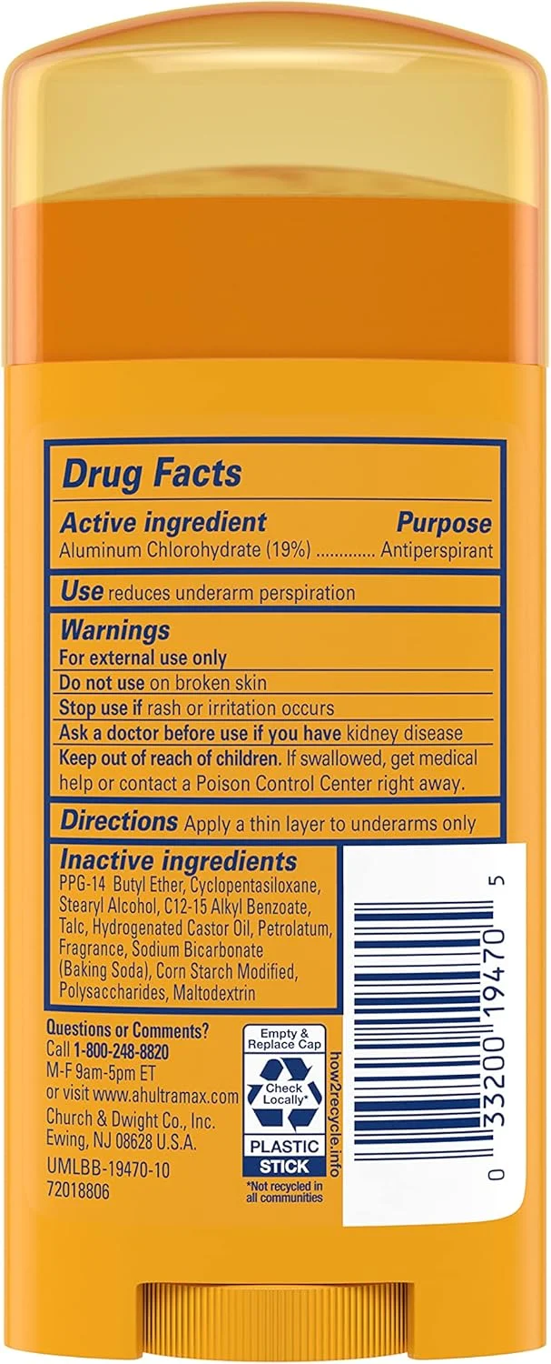 آرم اند همر UltraMax، مخصوص بانوان، استیک باریک پودری با رایحه طراوت، ضد تعریق، 73 گرم