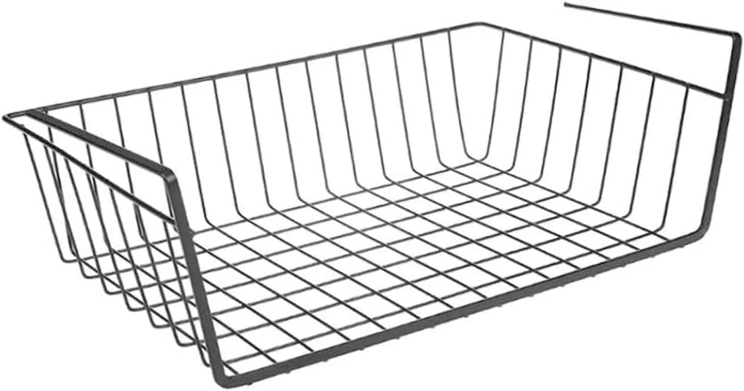 سبد آویز زیر قفسه MARKQ، سبد سیمی بزرگ برای سازماندهی و صرفه جویی در فضا برای آشپزخانه، دفتر، حمام، کمد، کابینت، قفسه کتاب، مشکی