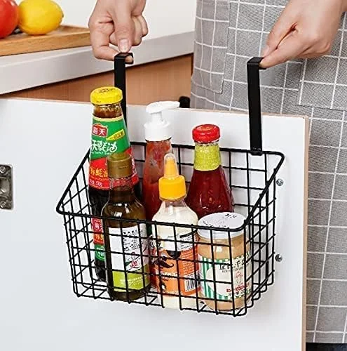سبد آویز قفسه ذخیره سازی آشپزخانه مشبک برای سازماندهی درب کابینت، مرتب سازی قفسه، سازمان دهنده سینک حمام و انبار، مشکی