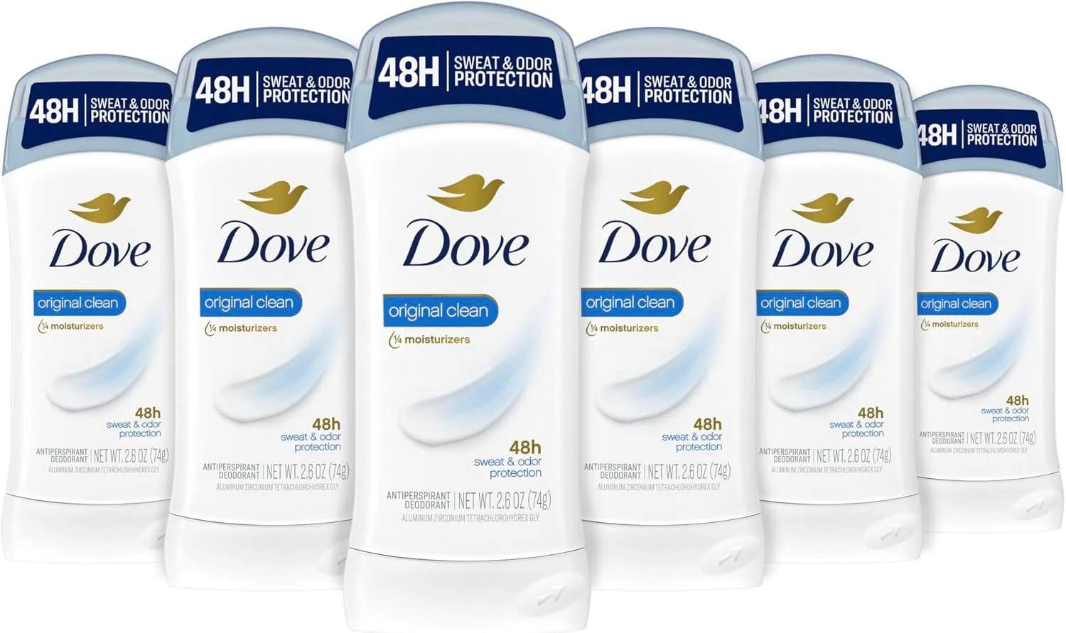Dove Invisible Solid Antiperspirant Deodorant Stick for Women, Original Clean, For All Day Underarm Sweat & Odor Protection, 2.6 Ounce (Pack of 6)