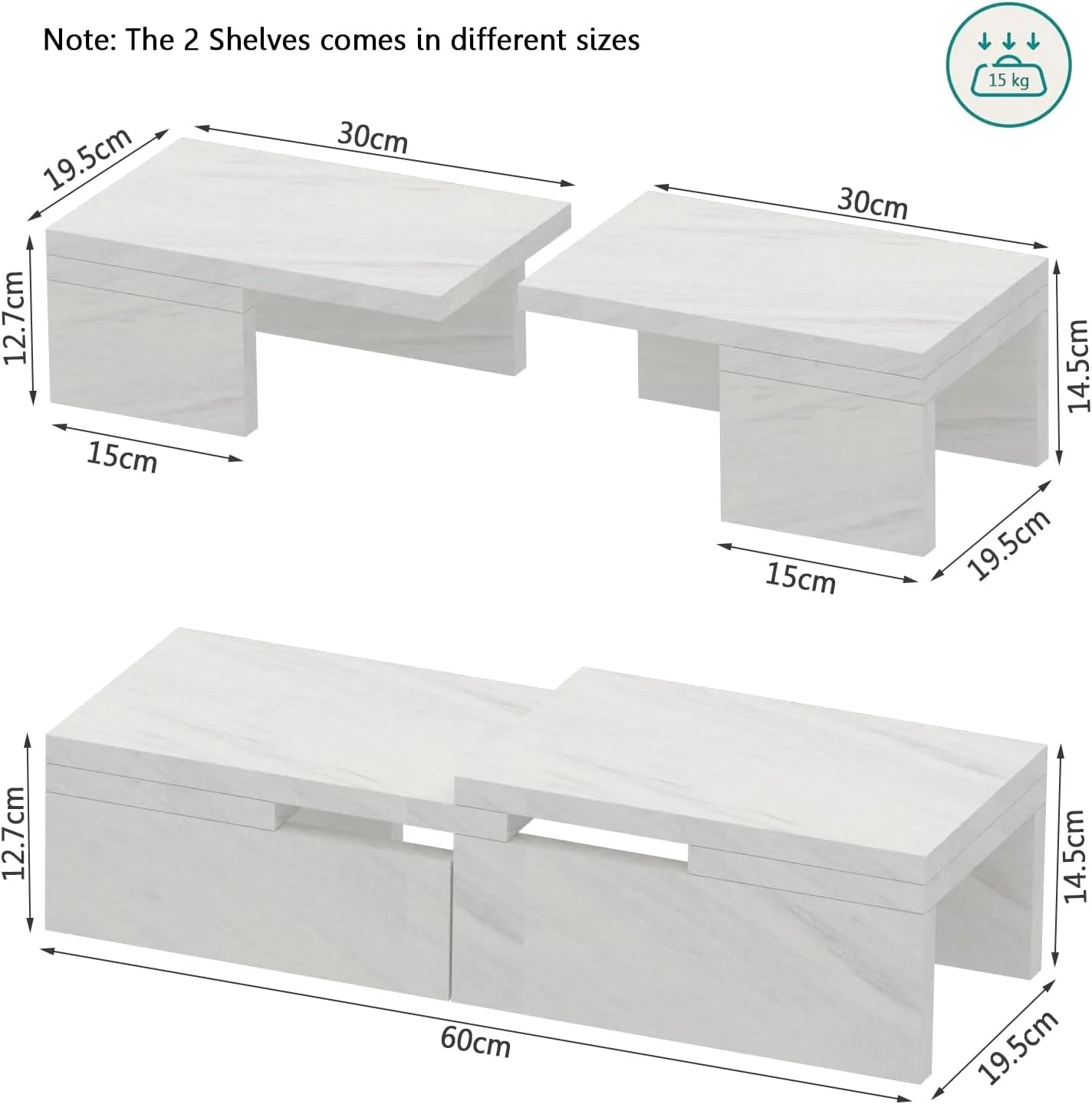 Mahmayi Wooden Storage Rack Kitchen Shelf Organiser, Spice Racks, Cupboard shelf for Home and Kitchen Storage - White Levanto Marble