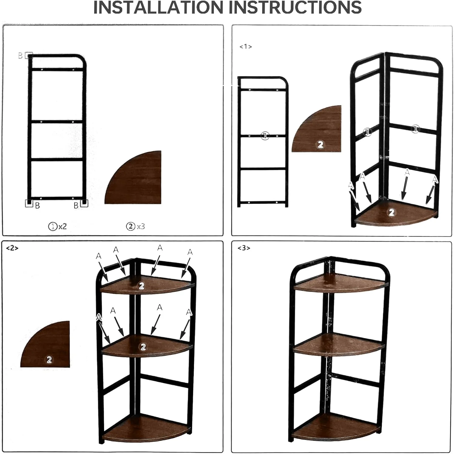 LYLYMYKHH 3 Tier Corner Shelf Spice Rack Storage Spice Organizer for Countertop Kitchen Seasoning Standing Shelf Countertop Standing Corner Shelf Removable Seasoning Organizer (Black-3 Layer)