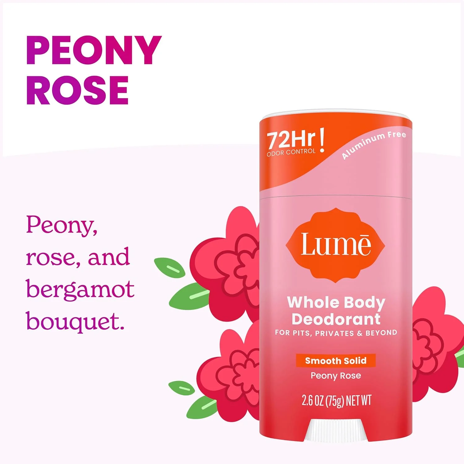 Lume Whole Body Deodorant - Smooth Solid Stick - 72 Hour Odor Control - Aluminum Free, Baking Soda Free and Skin Safe - 2.6 Ounce (Pack of 2) (Peony Rose) Lume Whole Body Deodorant - Smooth Solid Stick - 72 Hour Odor Control - Aluminum Free, Baking Soda Free and Skin Safe - 2.6 Ounce (Pack of 2) (Peony Rose)
