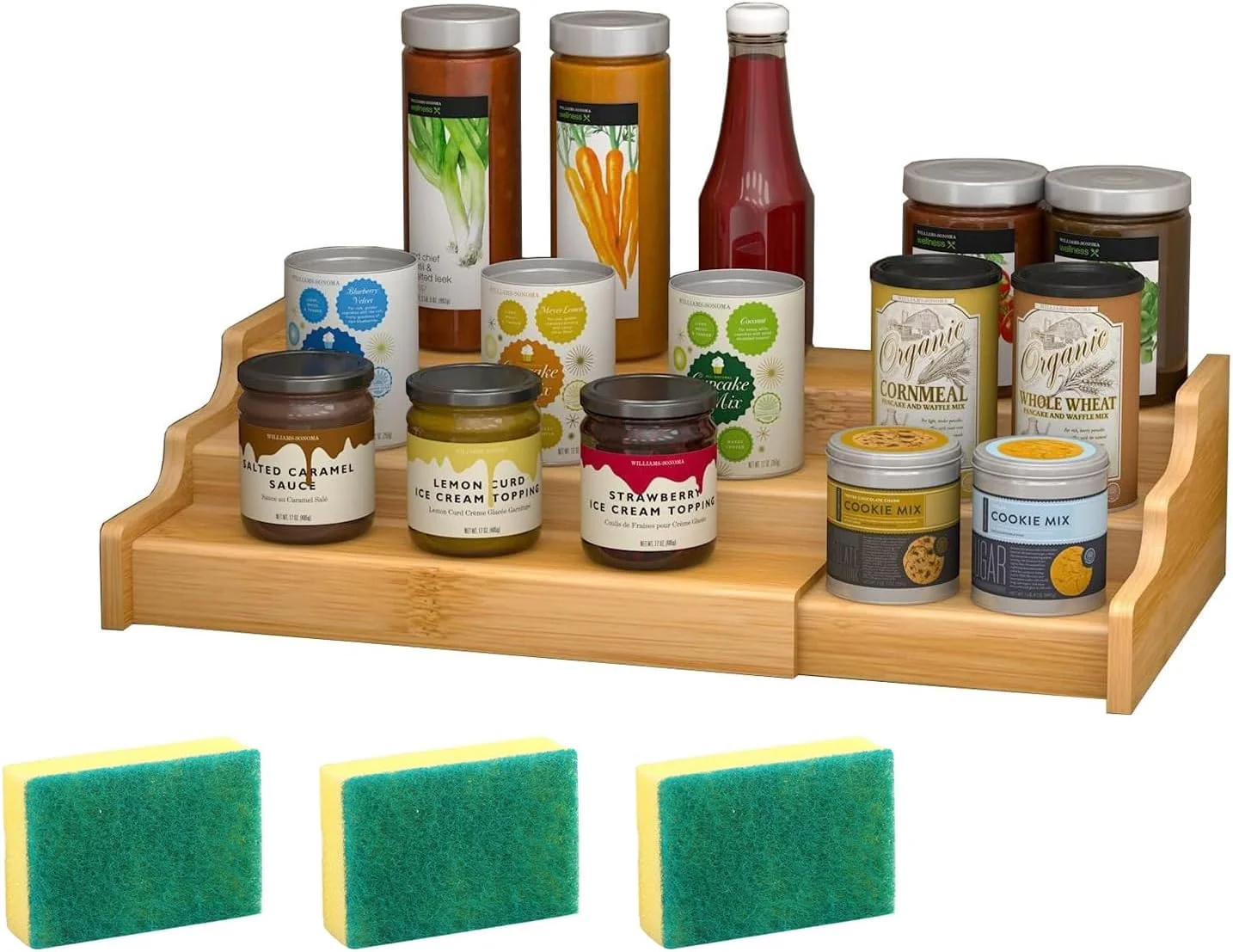 ارگانایزر ادویه جات LYLYMYKHH، قفسه ادویه 3 طبقه بامبو قابل گسترش، مناسب برای کابینت، پیشخوان و قفسه آشپزخانه (چوبی - کوچک)