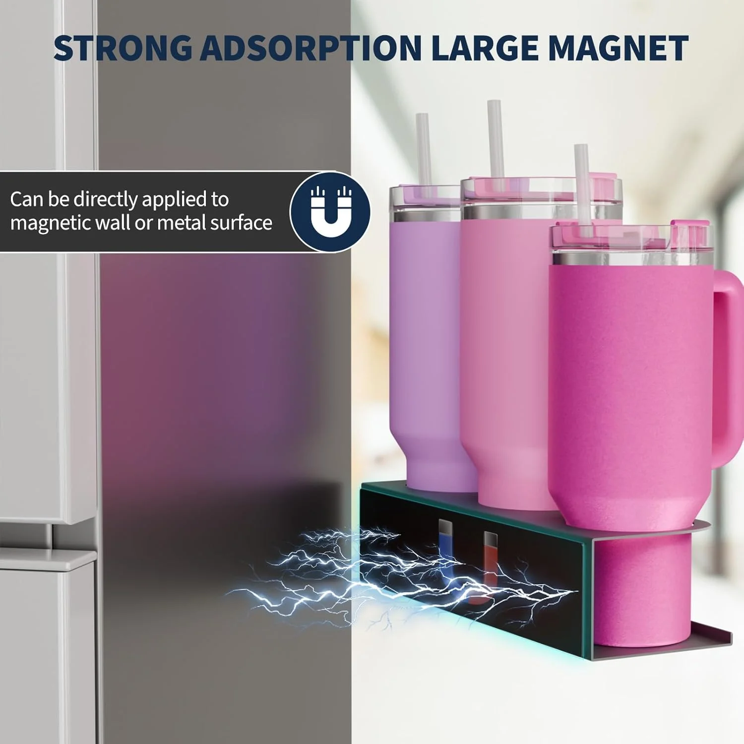 نگهدارنده مغناطیسی لیوان برای بطری های آب استنلی 30 و 40 اونس، بسته 2 عددی سازمان دهنده درب لیوان برای لوازم جانبی لیوان استنلی، غیر مخرب، جداسازی انعطاف پذیر، ایده آل برای پنل مینای آشپزخانه و یخچال