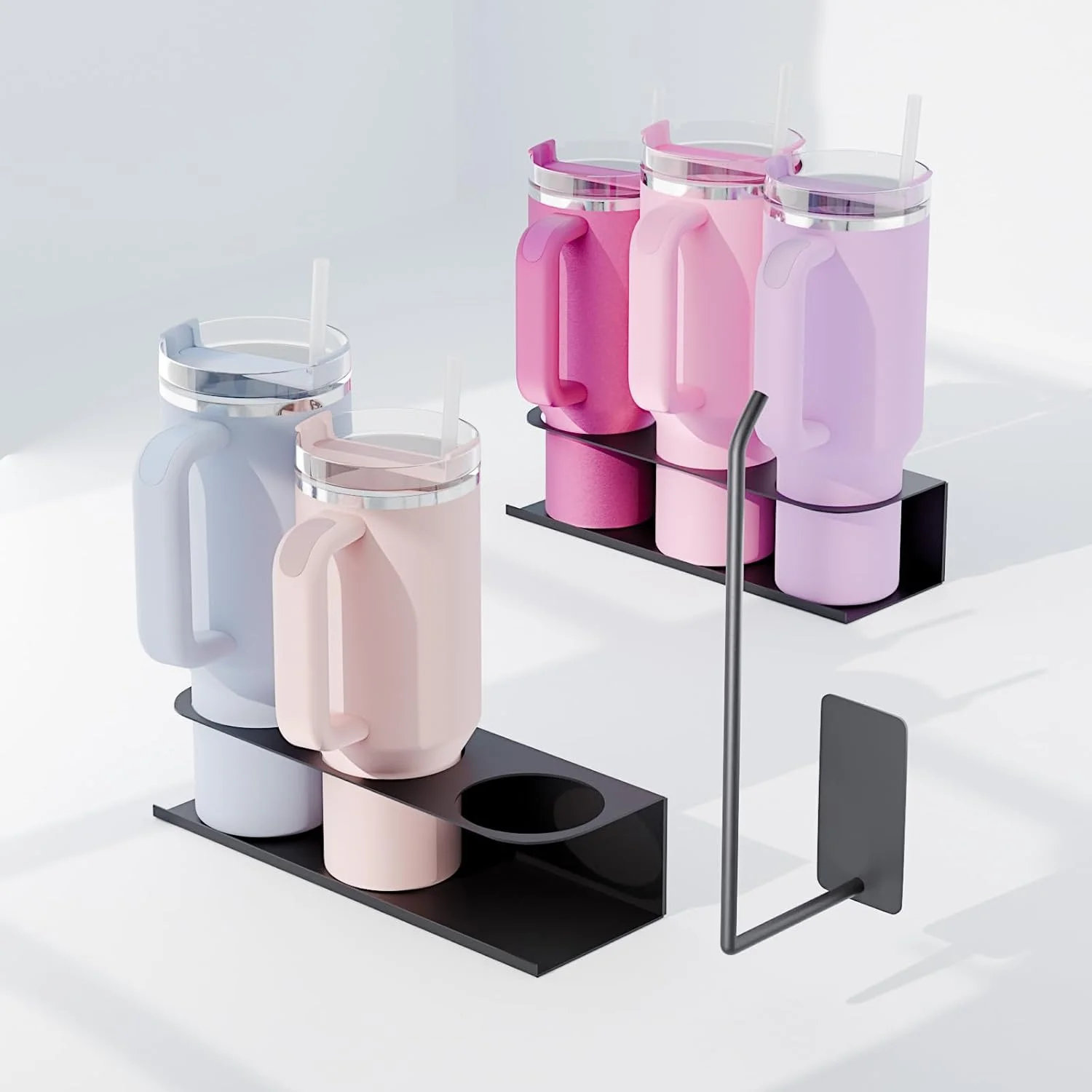 نگهدارنده مغناطیسی لیوان برای بطری های آب استنلی 30 و 40 اونس، بسته 2 عددی سازمان دهنده درب لیوان برای لوازم جانبی لیوان استنلی، غیر مخرب، جداسازی انعطاف پذیر، ایده آل برای پنل مینای آشپزخانه و یخچال