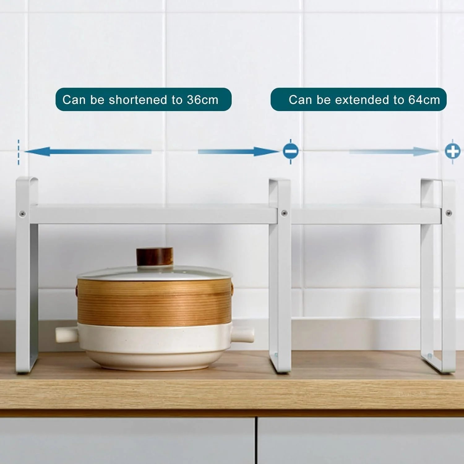 سازمان دهنده رومیزی آشپزخانه Lomeshow، قفسه ذخیره سازی دو طبقه قابل گسترش با ساختار پایدار و سنگین، قفسه کابینت سازمان دهنده رومیزی، استند سازماندهی بطری ادویه و شیشه (سفید)