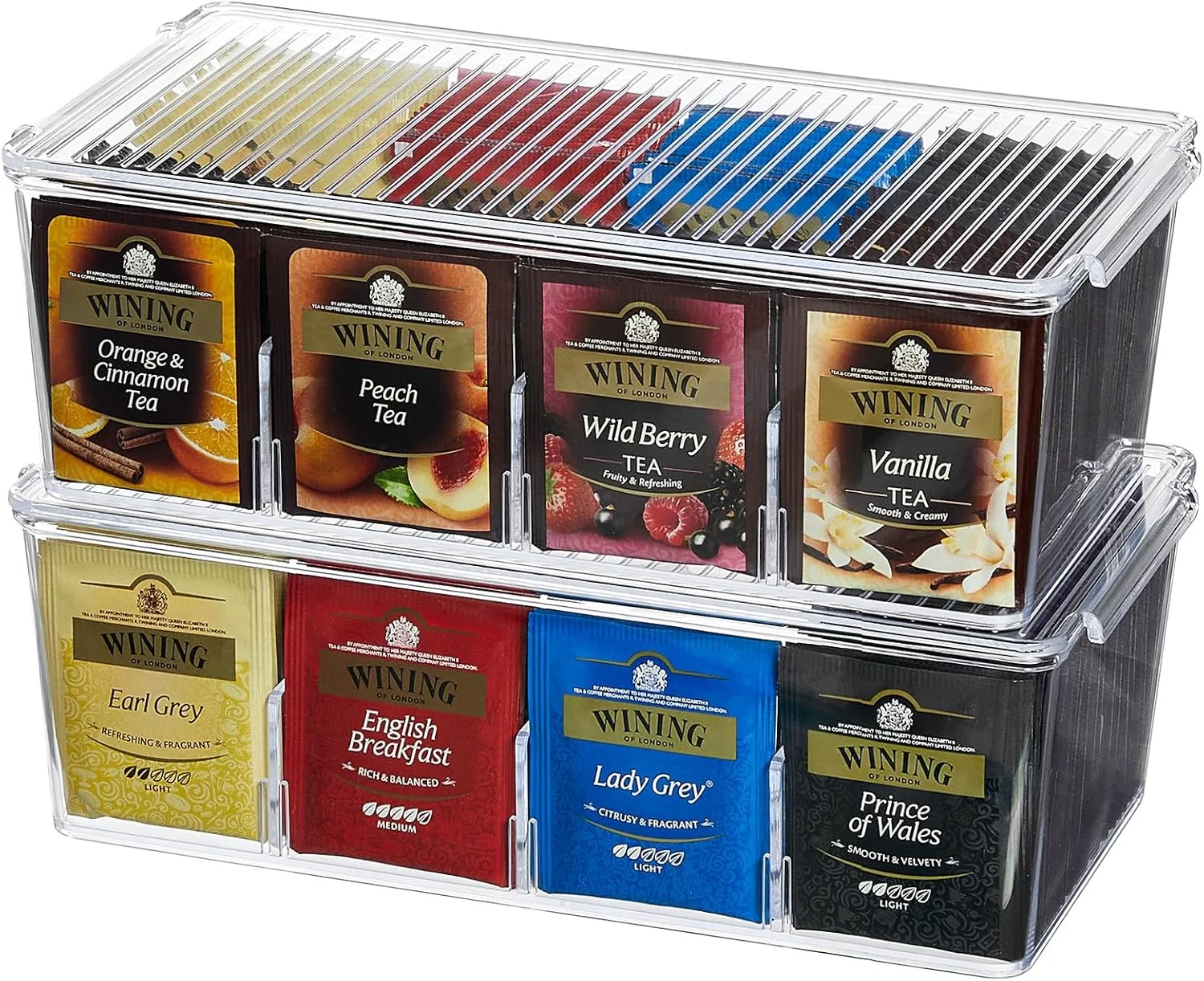 ارگانایزر کیسه چای پلاستیکی Lifewit، بسته 2 عددی، جعبه تقسیم‌بندی شده برای کابینت آشپزخانه، پیشخوان، انبار، مناسب برای نگهداری کپسول قهوه، بسته‌های شکر، چاشنی‌ها، 8 بخش