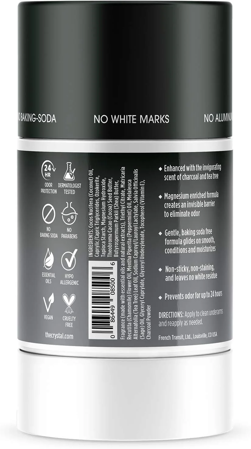 دئودورانت جامد منیزیم کریستال اسنس، دئودورانت طبیعی بدون آلومینیوم و بدون ایجاد حساسیت برای آقایان و بانوان، به طور ایمن و موثر با بوی بد مبارزه می کند، بدون جوش شیرین، زغال چوب و درخت چای، 70 گرم