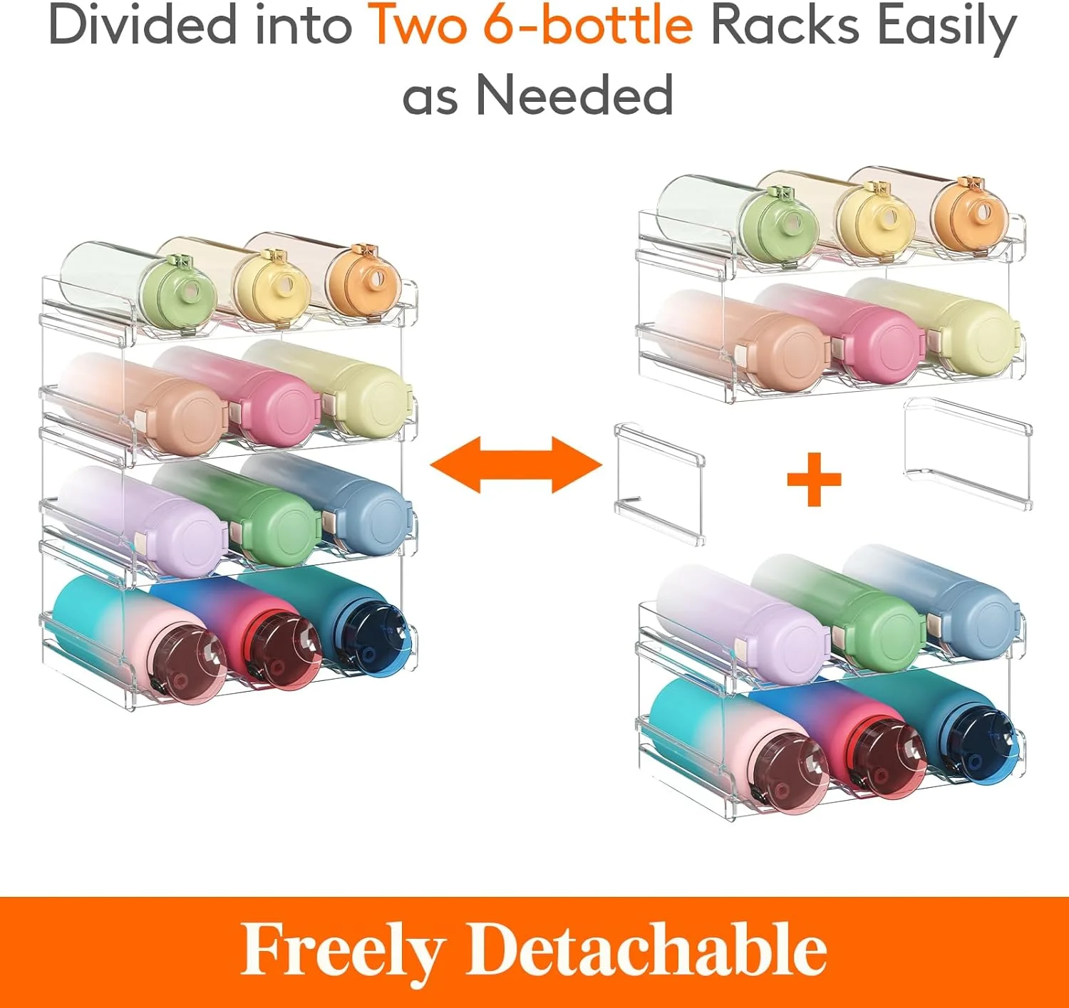 Lifewit Water Bottle Organizer, Stackable Kitchen Pantry Organization and Storage, 12-Bottle Plastic Holder, Countertop 4Pack, Modern Design